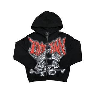 Mixed emotion black rhinestone zip up