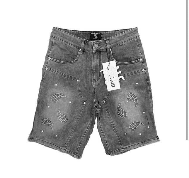 Mixed Emotion Black Denim Paisley Shorts