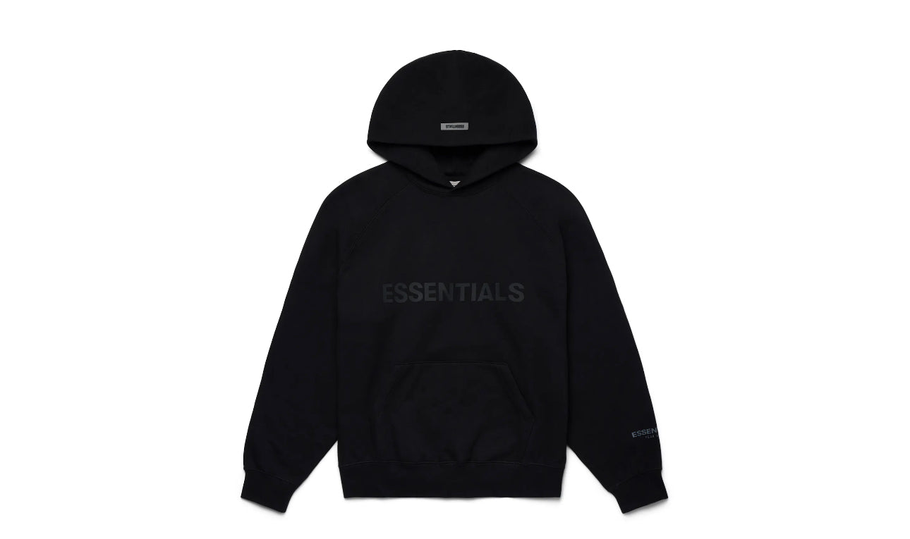 Essentials Hoodie Black Pullover Appliqué Logo