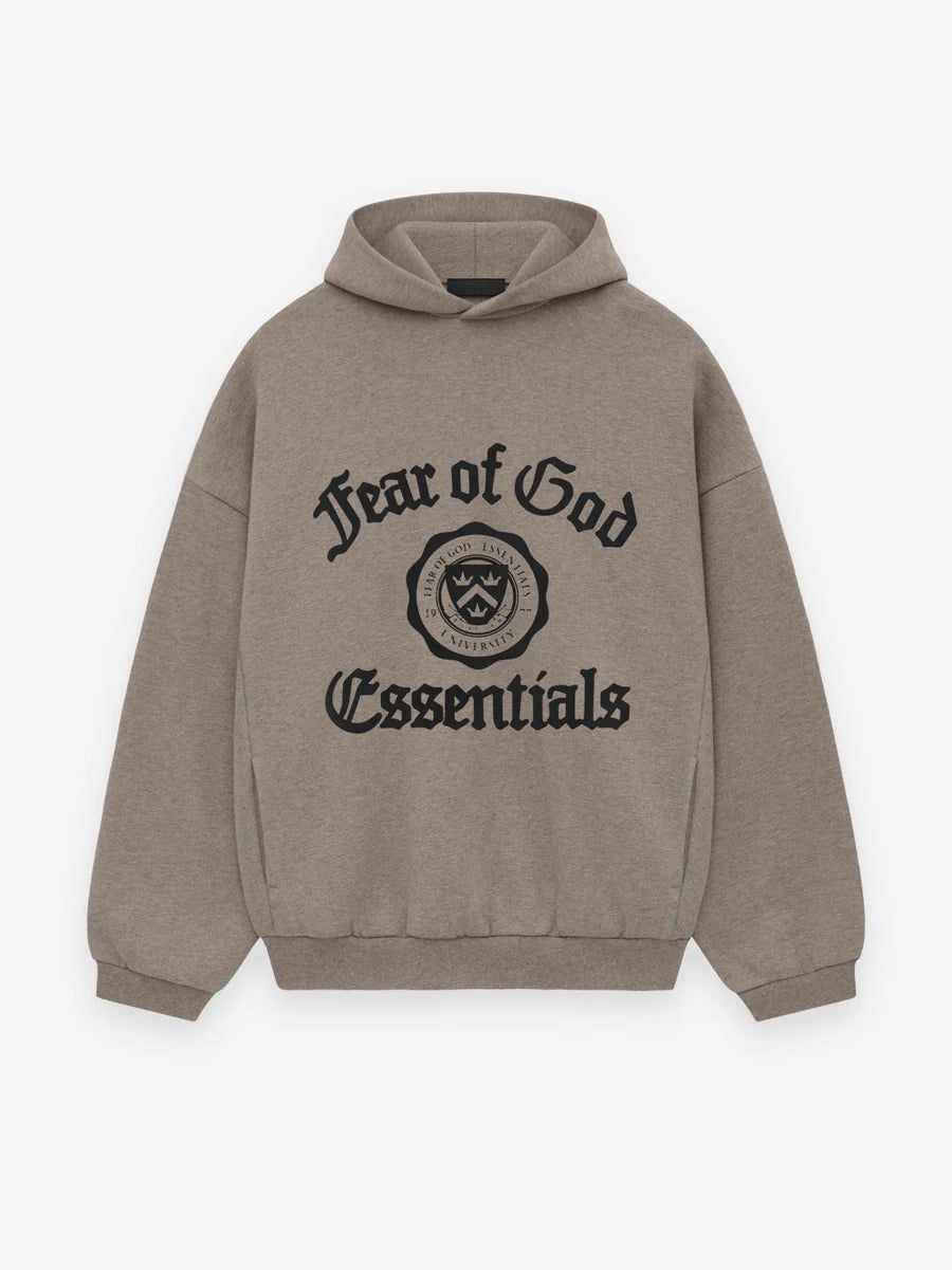 Essential Heavy Heather Gray Fleece Hoodie Black Font