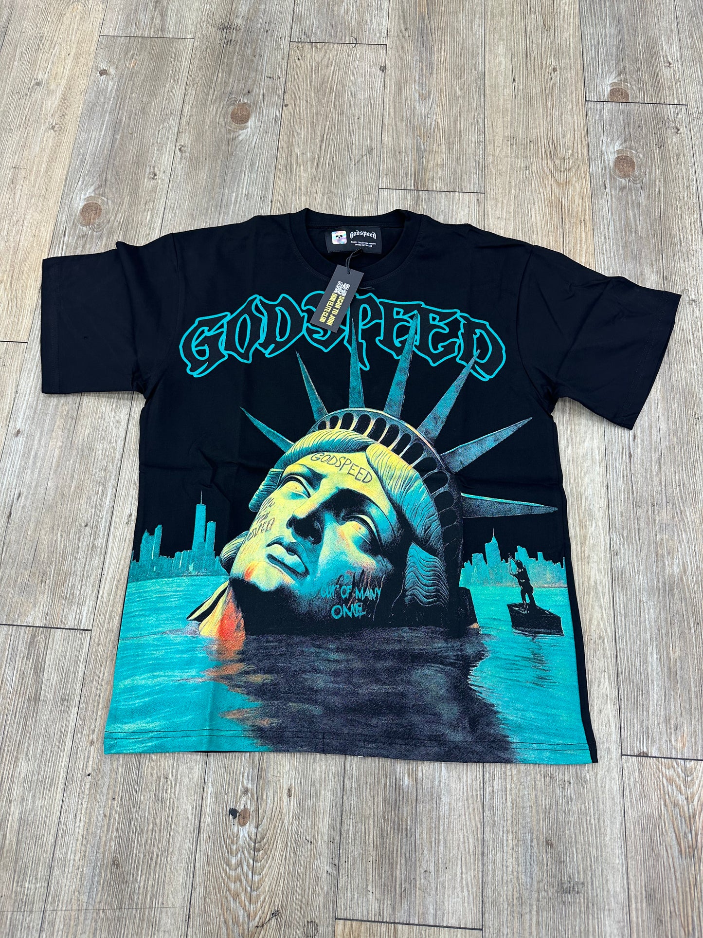 God speed black sinking statue of liberty