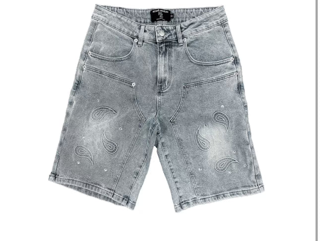 Mixed Emotion Blue Denim Paisley Shorts