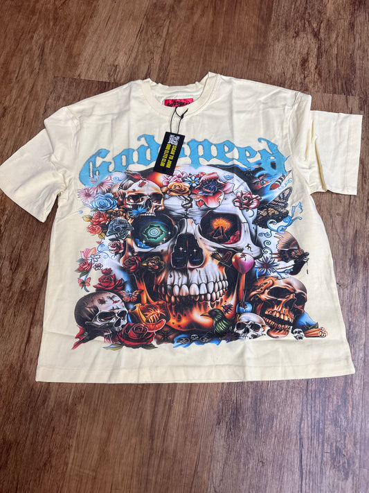 God Speed Cream Skeleton Skull Collage Tee