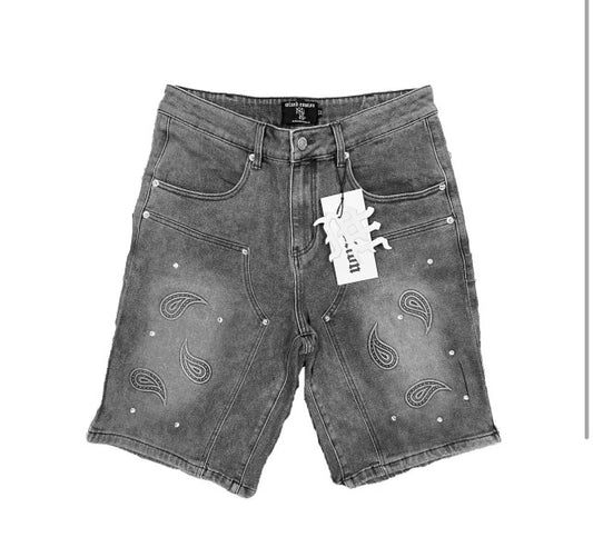 Mixed Emotion Black Denim Paisley Shorts