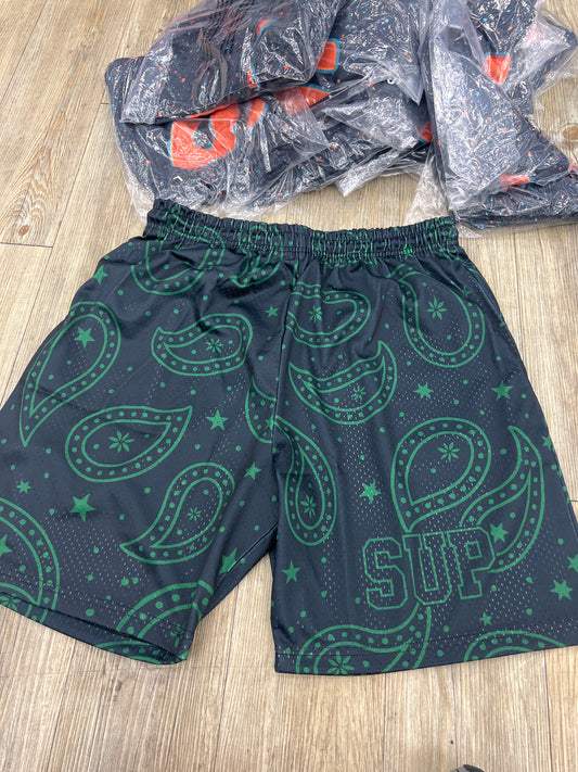 SUP black and green bandanna shorts