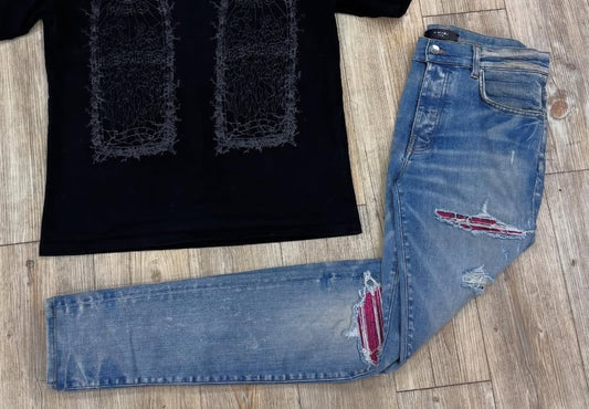 Amiri Blue Denim Pink Patches Used