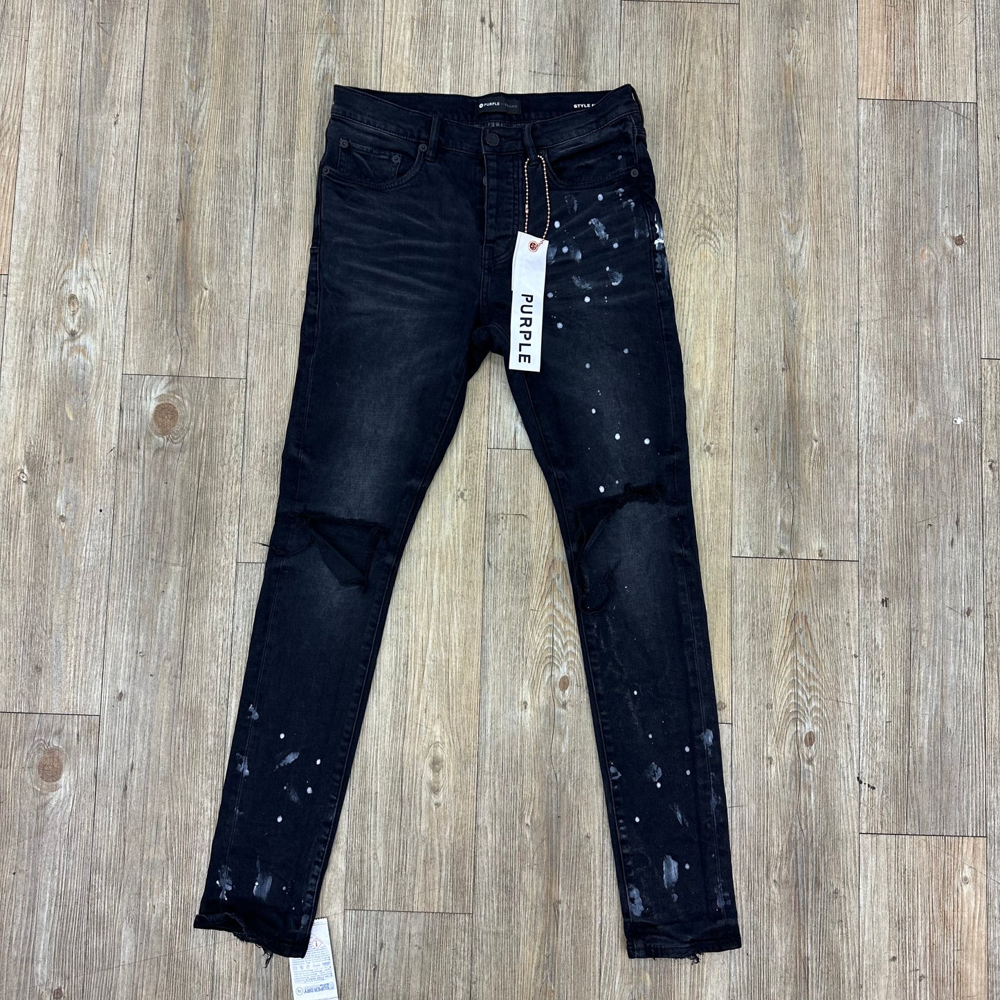 Purple jeans dark blue white dots