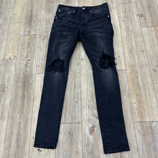Purple Jean black ripped knee cap w back tag