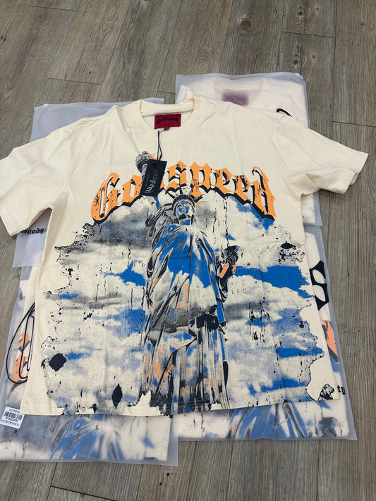 God speed cream Statue of Liberty tee