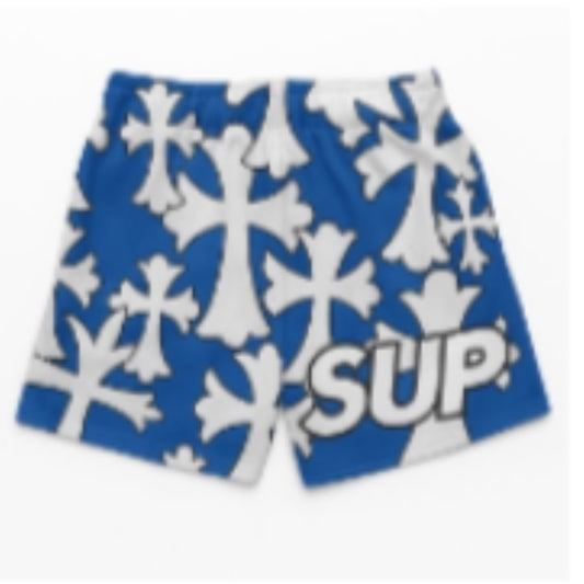 Sup Crosses royal blue and white shorts