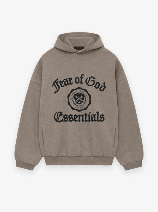 Essential Heavy Heather Gray Fleece Hoodie Black Font