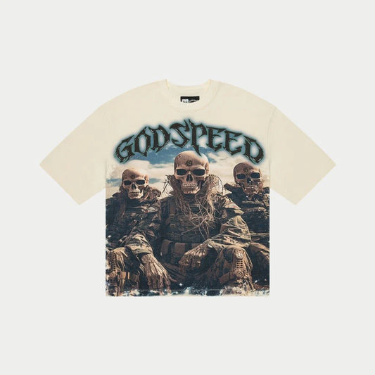 God Speed Squadron bone wash tee