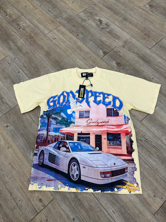 God speed cream white supercar tee