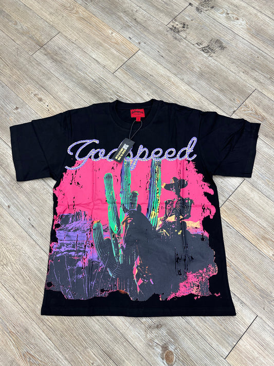 God speed black pink desert tee