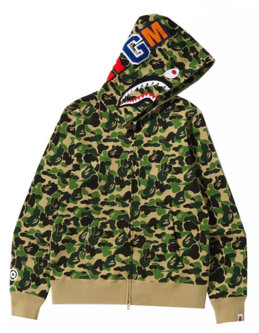 Bape Yellow Green Camo Shark Full Zip Hoodie