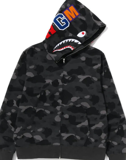 Bape Shark Full Zip Grey Camo Hoodie