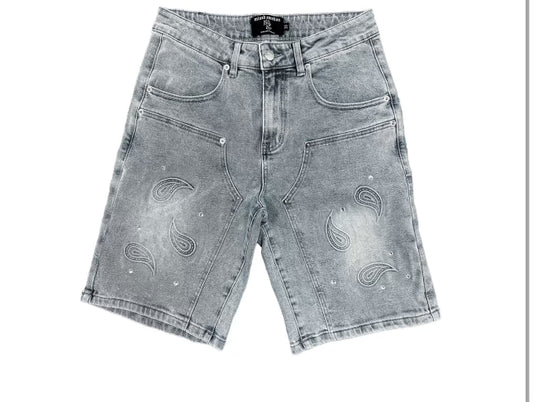 Mixed Emotion Blue Denim Paisley Shorts