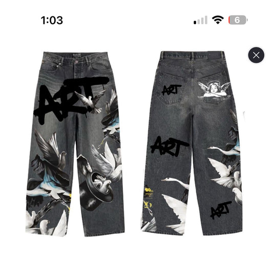 RMRJNZ GRAFFITI Baggy denim art dark washed jeans
